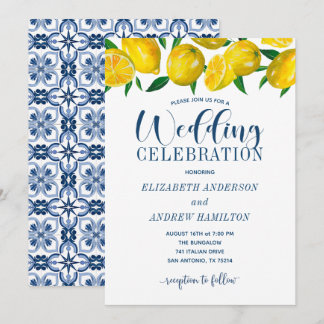Blue Tile Italian Lemon Wedding Invitation