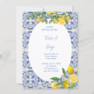 Blue Tile Italian Lemon Wedding Invitation