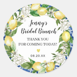 Blue Tile Lemon Bridal Brunch Classic Round Sticker