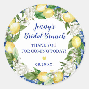 Blue Tile Lemon Bridal Brunch Classic Round Sticker