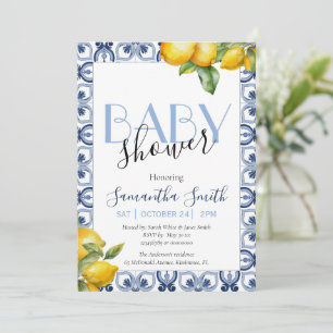 Blue Tile Lemon Italian Baby Shower Invitation