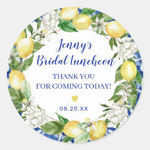Blue Tile Lemon Italian Bridal Luncheon Classic Round Sticker