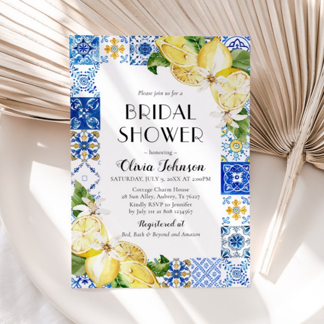 Blue Tile Lemon Italian Bridal Shower Invitation (Creator Uploaded)