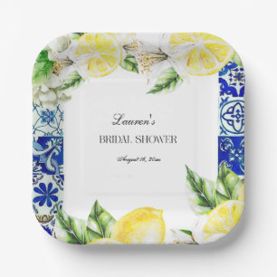 Blue Tile Lemon Italian Bridal Shower  Paper Plate