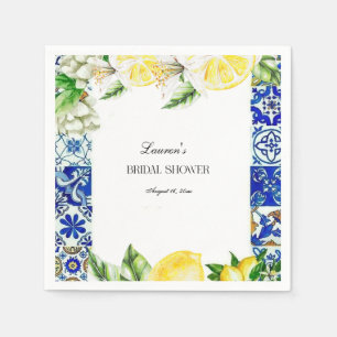 Blue Tile Lemon Italian Bridal Shower welcome Napkin