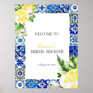 Blue Tile Lemon Italian Bridal Shower welcome Poster