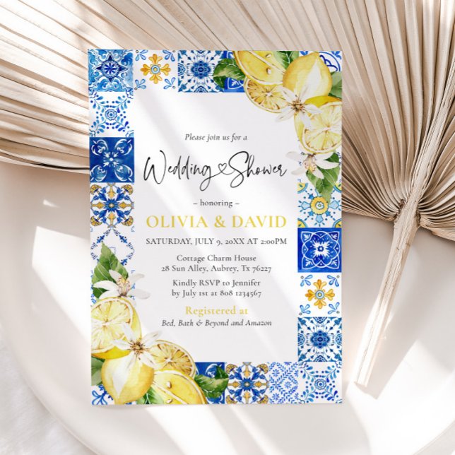 Blue Tile Lemon Italian Wedding Shower Invitation (Creator Uploaded)