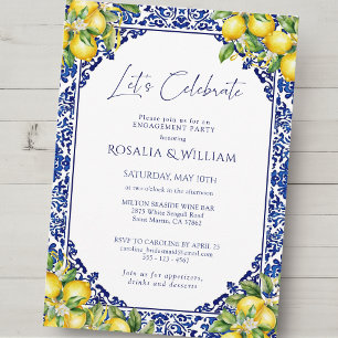 Blue Tile Lemon Mediterranean Engagement Party Invitation
