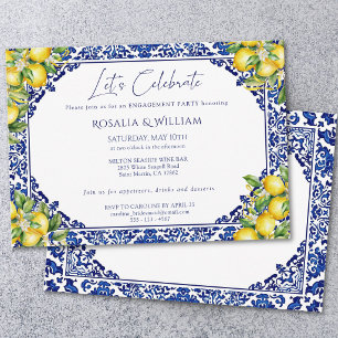 Blue Tile Lemon Mediterranean Engagement Party Invitation