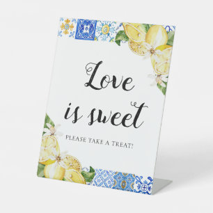 Blue Tile Lemons Love is Sweet Treat Favour Sign