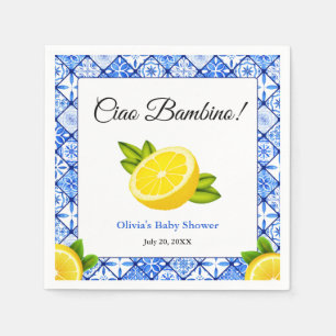 Blue Tile Mediterranean Ciao Bambino Baby Shower Napkin
