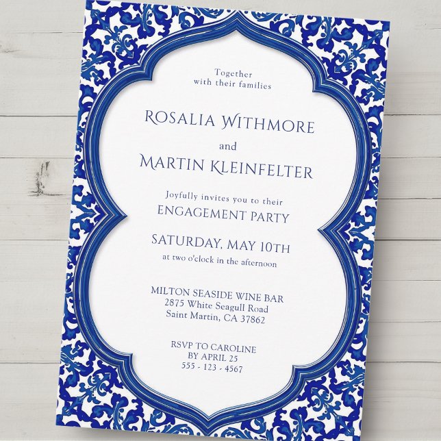 Blue Tile Mediterranean Engagement Party Invitation (Creator Uploaded)