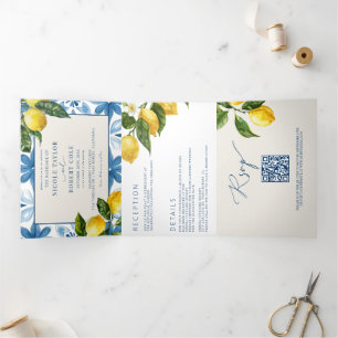 Blue Tile   Mediterranean   Lemon Wedding Invite