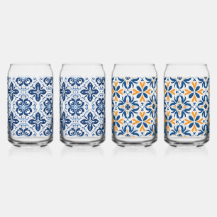 Blue tile Mediterranean picnic beer can glass