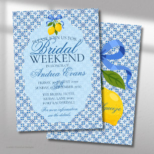Blue Tile Mediterranean with Lemons Bridal Shower Invitation