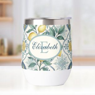 Blue Tile Monogram French Country Lemon Pattern