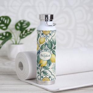 Blue Tile Monogram French Country Lemon Pattern Water Bottle