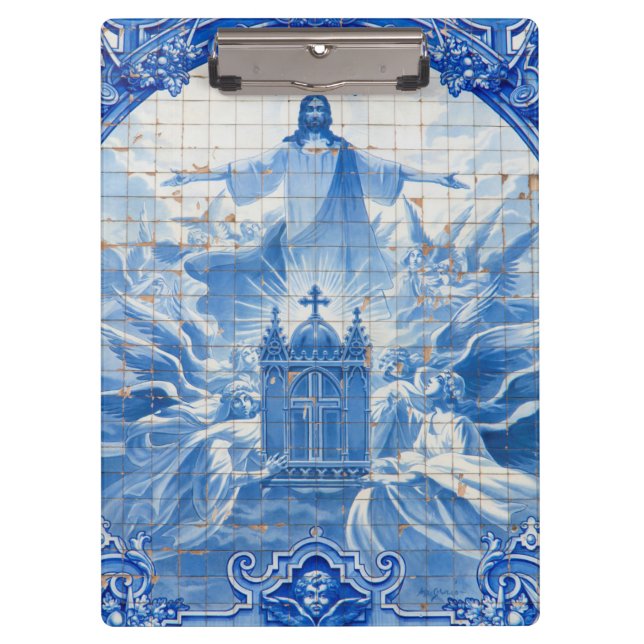 Blue tile mosaic of jesus, Portugal Clipboard (Front)