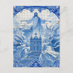 Blue tile mosaic of jesus, Portugal Postcard