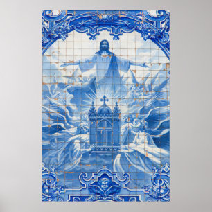 Blue tile mosaic of jesus, Portugal Poster