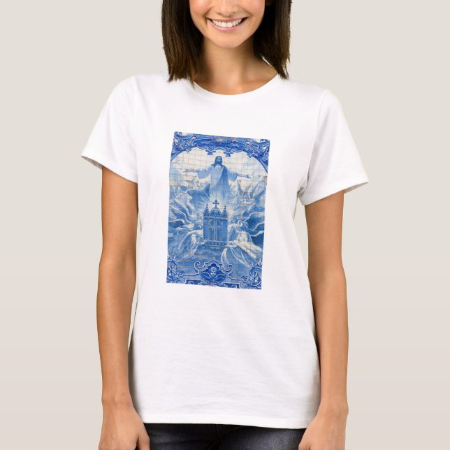 Blue tile mosaic of jesus, Portugal T-Shirt (Front)