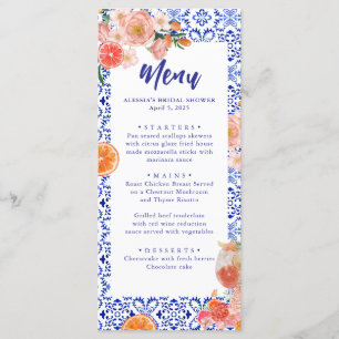 Blue Tile Orange Italian Bridal Shower Menu Card