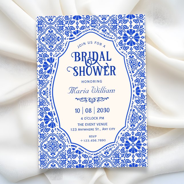 Blue tile pattern art birthday invitation (Creator Uploaded)