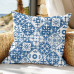 Blue Tile Santorini Greek/ Spanish themed Cushion<br><div class="desc">Mediterranean Greek musical blue tiled-inspired Dancing Queen bridal shower-themed throw pillows.</div>