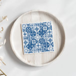 Blue Tile Santorini Greek/ Spanish themed Napkin<br><div class="desc">Mediterranean Greek musical blue tiled-inspired Dancing Queen bridal shower paper napkin</div>