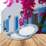 Blue Tile Santorini Greek/ Spanish themed Paper Plate<br><div class="desc">Mediterranean Greek musical blue tiled-inspired Dancing Queen bridal shower paper plates.</div>