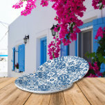 Blue Tile Santorini Greek/ Spanish themed Paper Plate<br><div class="desc">Mediterranean Greek musical blue tiled-inspired Dancing Queen bridal shower paper plates.</div>
