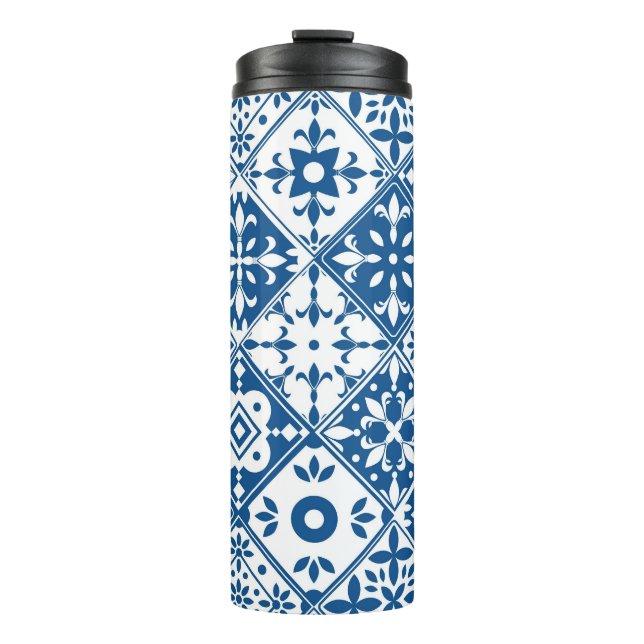 Blue Tile Santorini Greek/ Spanish themed Thermal Tumbler (Front)