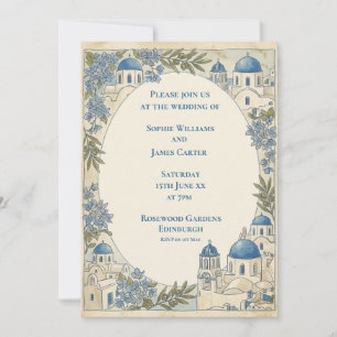 Blue Tile Santorini Wedding Invitation