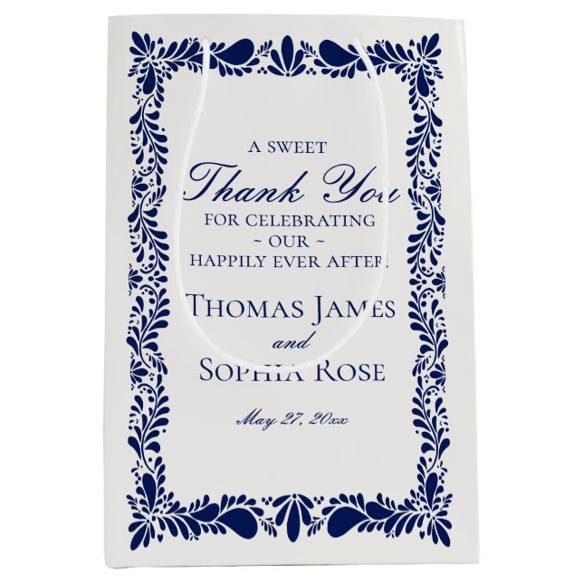 Blue Tile Talavera Spanish Fiesta Wedding Favours Medium Gift Bag (Front)