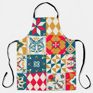 Blue Tile: Vintage Mosaic Background. Apron