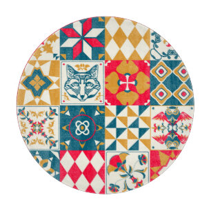 Blue Tile: Vintage Mosaic Background. Cutting Board