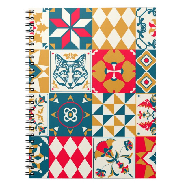 Blue Tile: Vintage Mosaic Background. Notebook (Front)