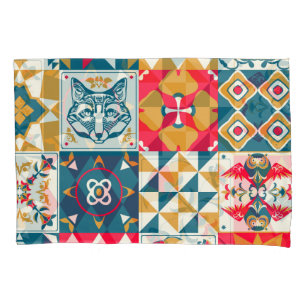 Blue Tile: Vintage Mosaic Background. Pillowcase