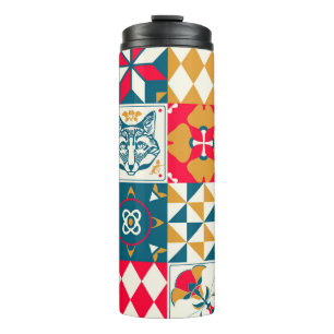 Blue Tile: Vintage Mosaic Background. Thermal Tumbler