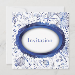 blue tile wedding invitation