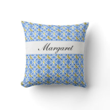 Blue Tile Yellow Lemon Watercolor Monogram Name
