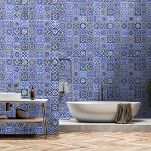 Blue Tiled Mosaic - Mediterranean Vintage Style Wallpaper