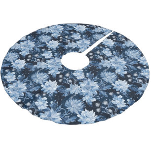 Blue tiled Winter flowers Brushed Polyester Tree Skirt