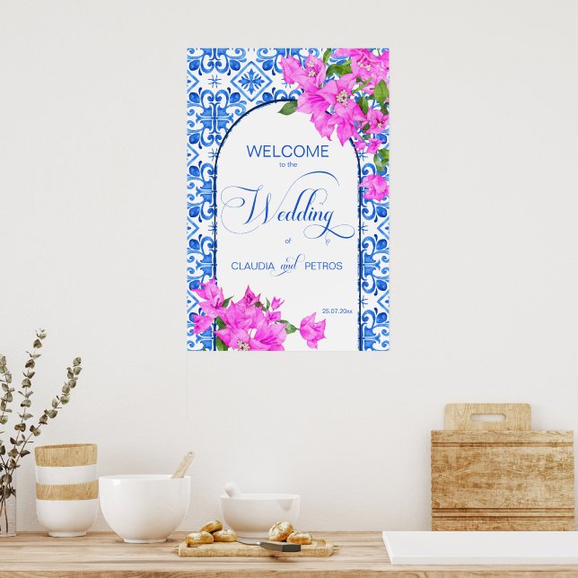Blue Tiles and Bougainvillea elegant welcome sign (Kitchen)