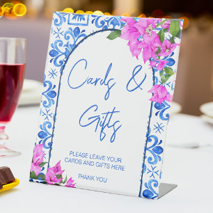Blue Tiles and Bougainvillea Mediterranean gifts Pedestal Sign
