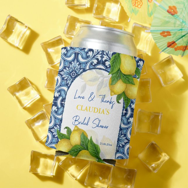 Blue tiles and lemon Amalfi bridal gifts thank you Can Cooler (In Situ Summer)