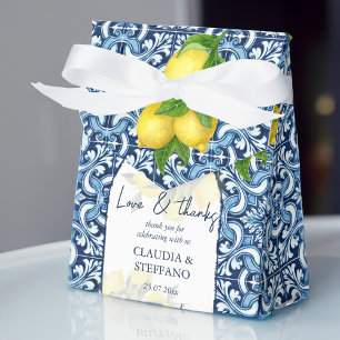 Blue tiles and lemon Amalfi Italian wedding thank Favour Box