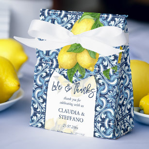 Blue tiles and lemon Amalfi Italian wedding thank Favour Box