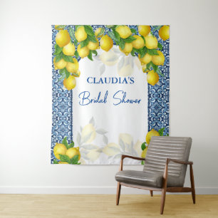 Blue tiles and lemon Amalfi party backdrop  Tapestry