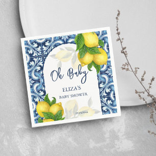 Blue tiles and lemon Amalfi Positano baby shower Napkin
